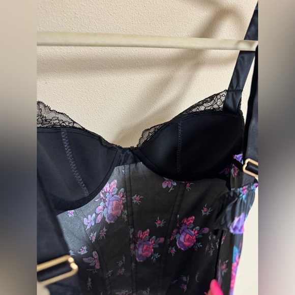 Victoria’s Secret Black Electric Bloom Stretch Satin Corset Mini Slip Dress NWOT - Picture 8 of 8